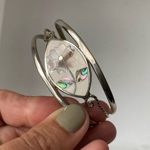 Alpaca MEXICO Sterling Silver White Multicolor Abalone Inlay Cuff Bracelet